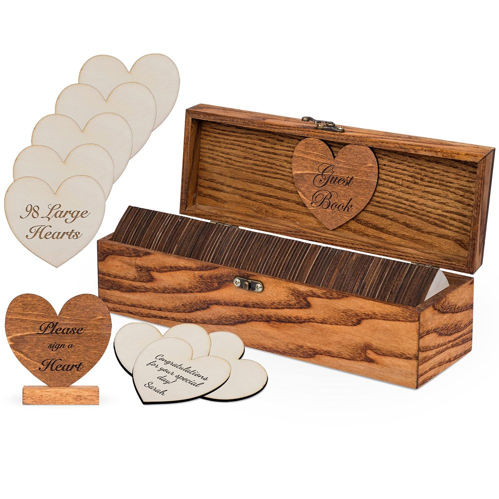 Jecor Wedding Guest Book Alternative with Sign - Guest Book Wedding Reception - Sign in Guest Book Alternatives - Rustic Wedding Decorations - Wedding Book - 98 Large Hearts & 2 Hearts Signs - Rustic
