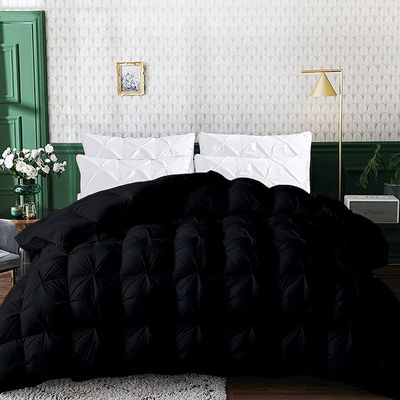 1 PC Baffle Box Pinch Pleated Comforter/Quilted-100% Egyptian Cotton 500 GSM Fill Weight Cloud Fluffy Cozy Down Alternative Duvet Insert With 4 Corner Tabs Black | California King Best Comforter