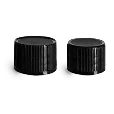 70mm Plastic Caps, Black Polypropylene Ribbed Caps w/Induction Liners