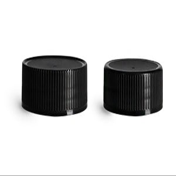 70mm Plastic Caps, Black Polypropylene Ribbed Caps w/Induction Liners
