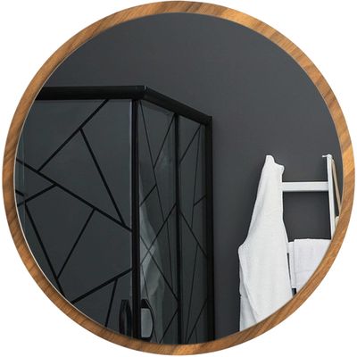 CONCEPTA 28 inch Walnut Round Wall Mirror Large Circle Bathroom Mirror with Wood Frame,Farmhouse Mirror for Wall Decor Hanging Mirror for Living Room,Bedroom,