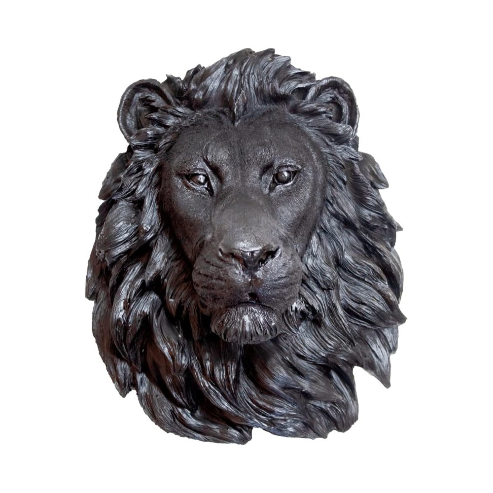 Light Mary-Resin Figure Lion Head 3 colore to choose, gold, black and white, decorative object, elegant article, wall article(Black)