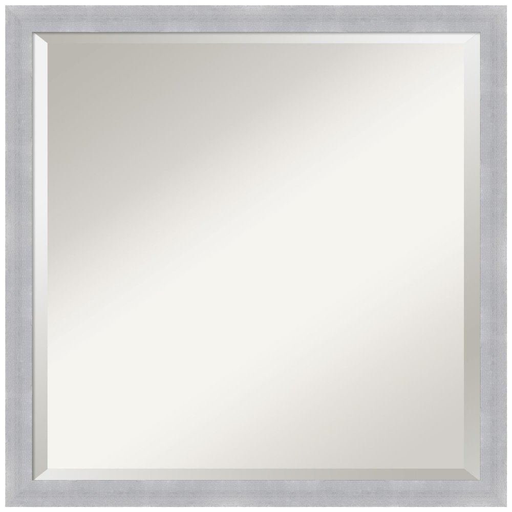 Amanti Art Silver Bathroom Mirror for Over Sink, 22x22 Grace Brushed Nickel Narrow Square Vanity Mirror, Medium Modern Frame, Hangs Horizonally and Vertically, Bathroom Wall Decor, Beveled Edge