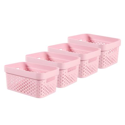 Curver Infinity Dots Set of 4 100% Recycled Small Storage Baskets 11 Litres - Pink