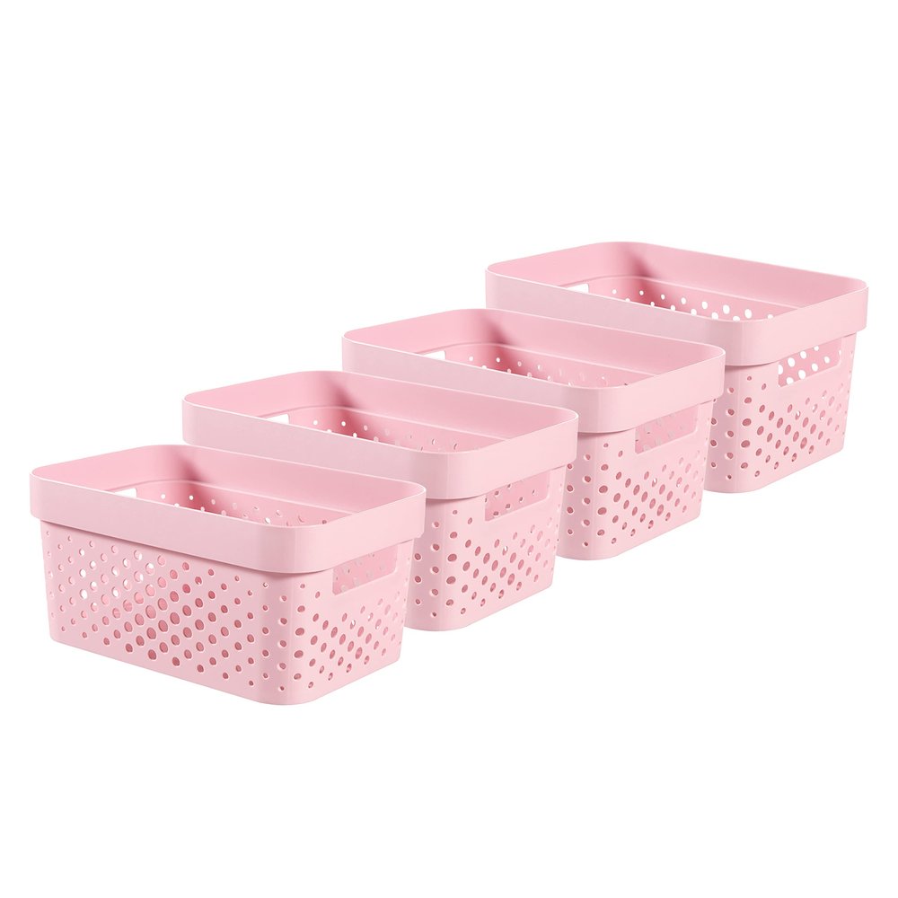 Curver Infinity Dots Set of 4 100% Recycled Small Storage Baskets 11 Litres - Pink