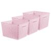 Curver My Style Rattan Effect Set of 3 Kitchen, Living room, Bathroom, Bedroom, Utility Large Rectangular Storage Baskets 18 Litres - Pink view 1