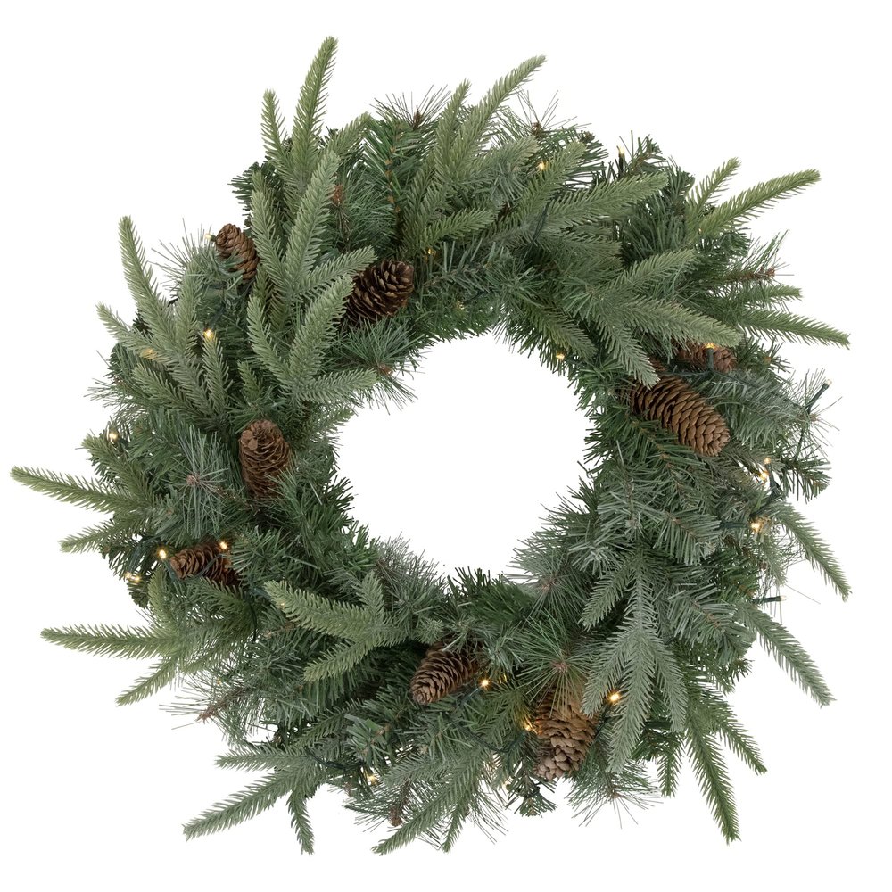 24" Pre-Lit Artificial Mixed Pine and Pine Cone Christmas Wreath