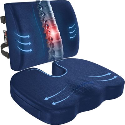 FORTEM Seat Cushion, Office Chair Cushion, Lumbar Support Pillow for Office Chair, Memory Foam Sciatica Coccyx Tailbone Pressure Pain Relief, Car Sitting Pad, Washable Non Slip