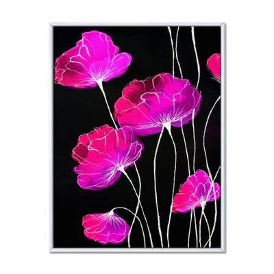 DesignQ Abstract Red Flower Detail on Black I - Traditional Framed Canvas Wall Art Print