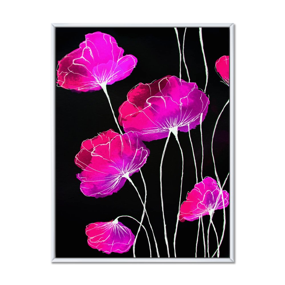 DesignQ Abstract Red Flower Detail on Black I - Traditional Framed Canvas Wall Art Print