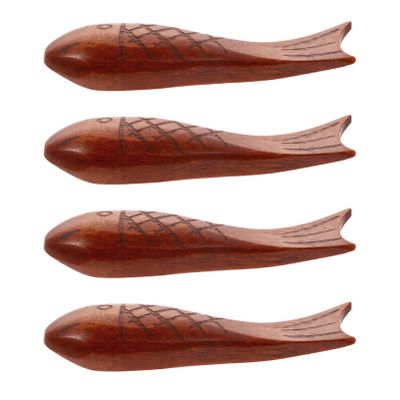 ASDUU 4pcs Wooden Chopsticks Rest Set, Fish Shaped Chopstick Holder Rack for Fork, Spoons Decor Gift