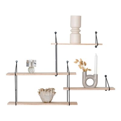 House Nordic 4 -Storey Natural Wooden Shelves with Black Frame 99 x 17.5 x 62 cm