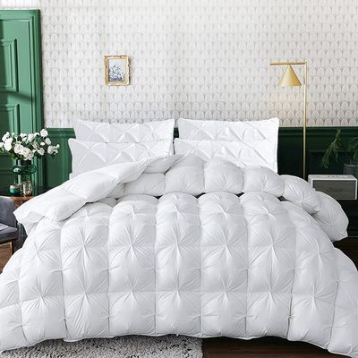 1 PC Only Bedding Comforter, 100% Soft Egyptian Cotton All Season Down Alternative Stylish Look Super King -White Pinch Pleated Buffy Quilted 500 GSM Fill Power Winter Warmth Single Quilt