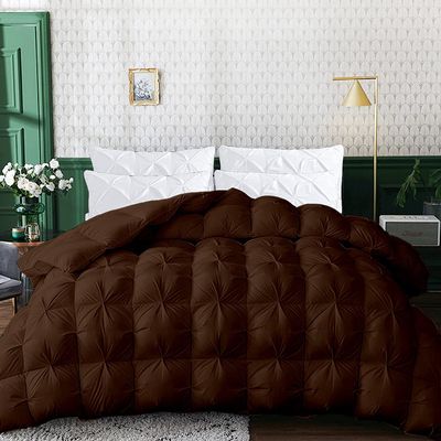 1 PC Only Bedding Comforter, 100% Soft Egyptian Cotton All Season Down Alternative Stylish Look Super King -Chocolate Pinch Pleated Buffy Quilted 500 GSM Fill Power Winter Warmth Single Quilt
