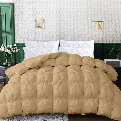 1 PC Only Bedding Comforter, 100% Soft Egyptian Cotton All Season Down Alternative Stylish Look Super King -Taupe Pinch Pleated Buffy Quilted 500 GSM Fill Power Winter Warmth Single Quilt