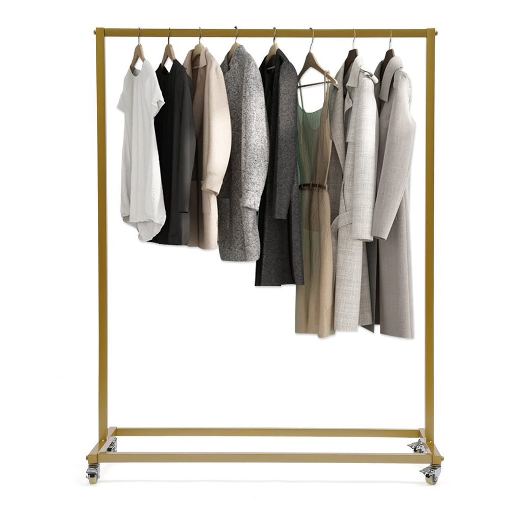 Fetcoi Clothes Rack with Wheels, Sturdy Steel Frame, Gold Garment Rack Clothing Racks for Hanging Clothes