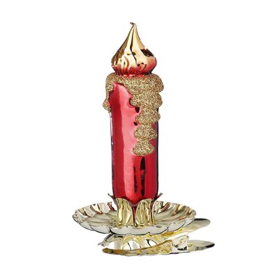 Inge-Glas Red and Gold Candlelight 10116S022 IGM German Glass Christmas Ornament in Gift Box