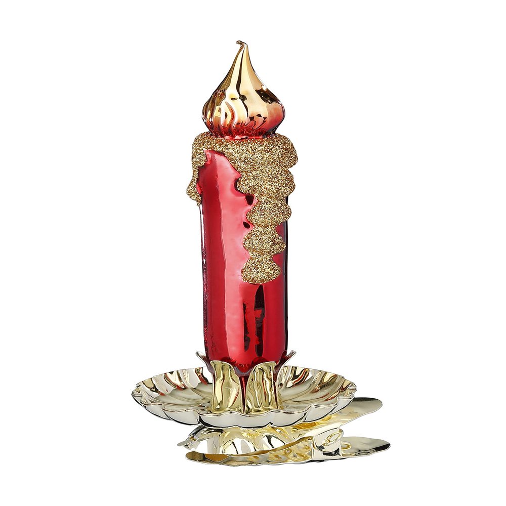 Inge-Glas Red and Gold Candlelight 10116S022 IGM German Glass Christmas Ornament in Gift Box