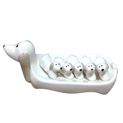 ASDUU Funny Pekingese Chopstick Rest Holder Set Spoon Fork Stand Seasoning Plate for Tableware Cooking Utensils Dish Gift Kitchen Accessories Decor Gift