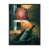 DesignQ Wine Bottles & Lamp Glowing Orange In The Night - Modern Framed Canvas Wall Art Print view 1