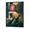 DesignQ Wine Bottles & Lamp Glowing Orange In The Night - Modern Framed Canvas Wall Art Print view 3