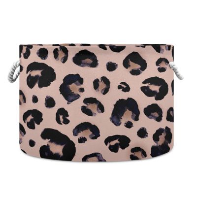 Bolaz Large Storage Basket Pink Black Leopard Toy Storage Box Organizer Bins with Handles Laundry Hamper Basket for Home Decor