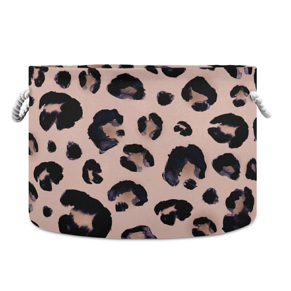 Bolaz Large Storage Basket Pink Black Leopard Toy Storage Box Organizer Bins with Handles Laundry Hamper Basket for Home Decor