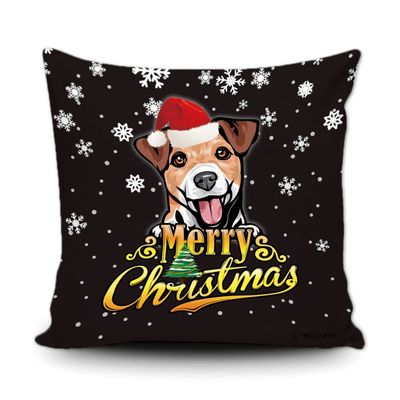 Merry Christmas Jack Russell Terrier Color Peeking Dog with Santa Hat Pillow Case Christmas Tree Snowflake Black Throw Pillow Cover for Holiday Decoration 18x18 Inch