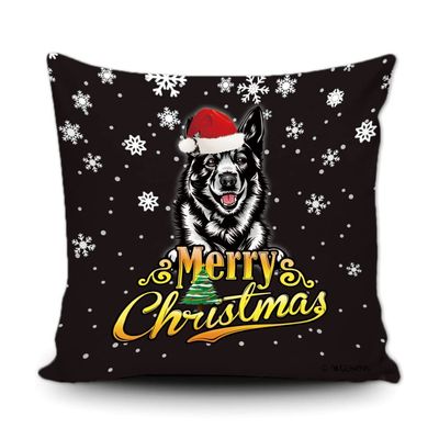 Merry Christmas Norwegian Elkhound Peeking Dog with Santa Hat Pillow Case Christmas Tree Snowflake Black Throw Pillow Cover for Holiday Decoration 20x20 Inch