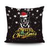 Merry Christmas Norwegian Elkhound Peeking Dog with Santa Hat Pillow Case Christmas Tree Snowflake Black Throw Pillow Cover for Holiday Decoration 20x20 Inch view 1