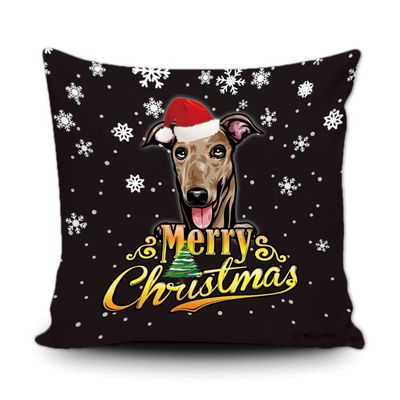 Merry Christmas Greyhound Peeking Dog with Santa Hat Pillow Case Christmas Tree Snowflake Black Throw Pillow Cover for Holiday Decoration 18x18 Inch