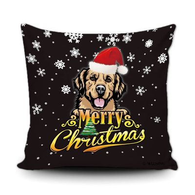 Merry Christmas Golden Retriever Peeking Dog with Santa Hat Pillow Case Christmas Tree Snowflake Black Throw Pillow Cover for Holiday Decoration 18x18 Inch