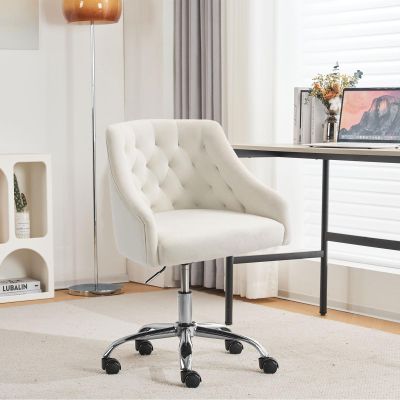 ANOUR Velvet Office Chairs,Modern Cute Home Office Desk Chairs with Wheels,Swivel Adjustable Task Armchairs,Vanity Chairs for Bedroom,Study Room,Office(White)