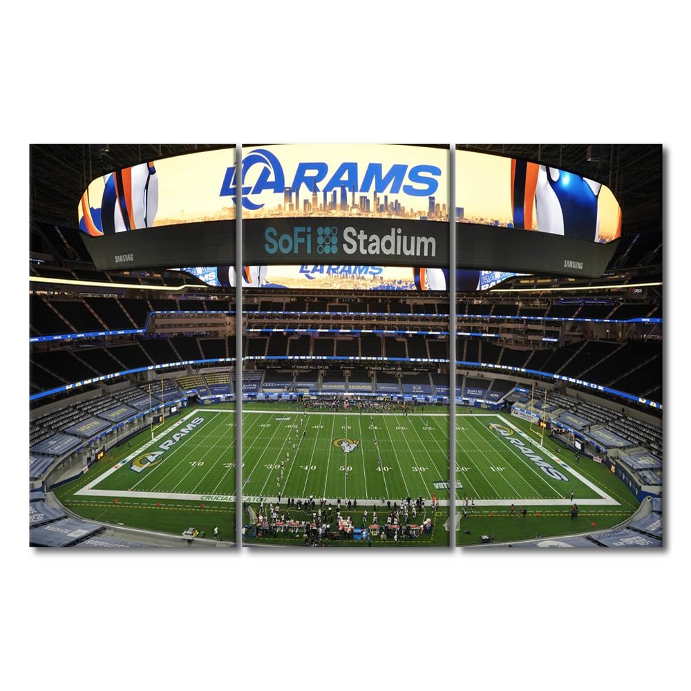 3 Panel California SoFi Stadium Wall Art Poster on Canvas Framed Art Sport Stadium Paintings Los Angeles Artwork Picture Giclee Print for Modern Classroom Home Decoration, 48" Wx24 H