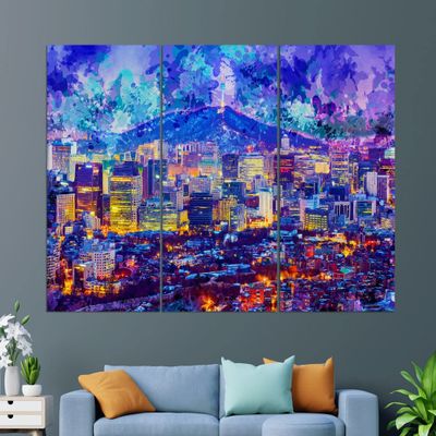 Abstract Seoul Canvas Print, Seoul Painting, Seoul Wall Art, South Korea Canvas Art