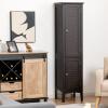 Tangkula Tall Bathroom Storage Cabinet, 5-Tier Wooden Freestanding Tower Cabinet, Narrow Storage Floor Cabinet w/2 Doors & Shelves for Bathroom Living Room Kitchen (Brown) view 2