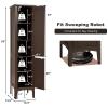 Tangkula Tall Bathroom Storage Cabinet, 5-Tier Wooden Freestanding Tower Cabinet, Narrow Storage Floor Cabinet w/2 Doors & Shelves for Bathroom Living Room Kitchen (Brown) view 3