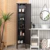 Tangkula Tall Bathroom Storage Cabinet, 5-Tier Wooden Freestanding Tower Cabinet, Narrow Storage Floor Cabinet w/2 Doors & Shelves for Bathroom Living Room Kitchen (Brown) view 4