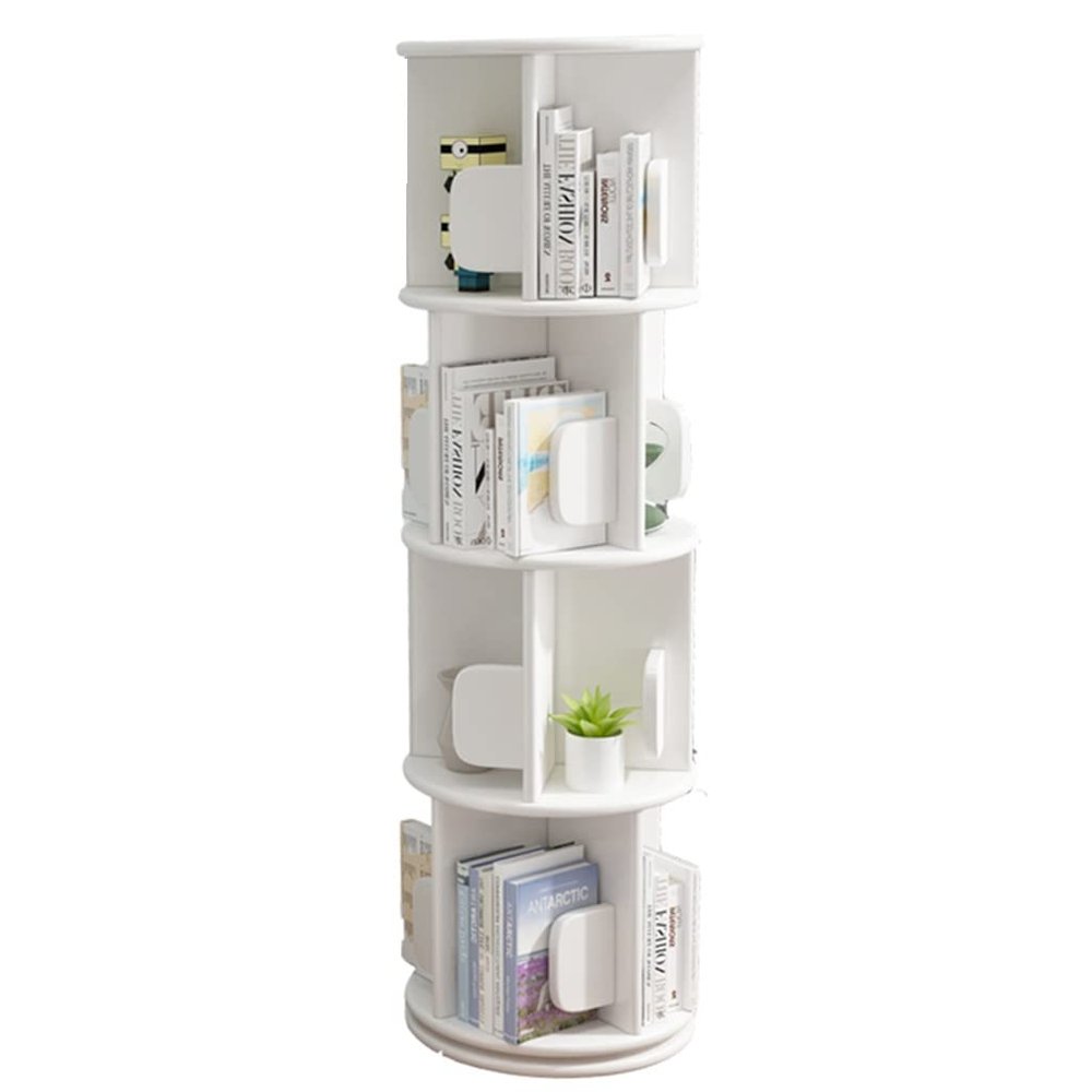 Bookcases 2/3/4/5 Tier Rotating White Bookshelf 360 Degrees, Wood Freestanding Display Stackable Bookcase for The Living Room, Study and Office (Color : White, Size : 40 * 130cm)