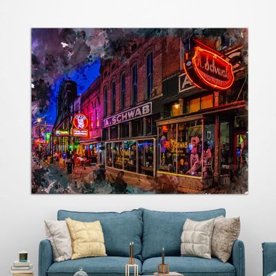 Abstract Memphis Canvas Print, Memphis Beale Street, Memphis Painting, Memphis Wall Art