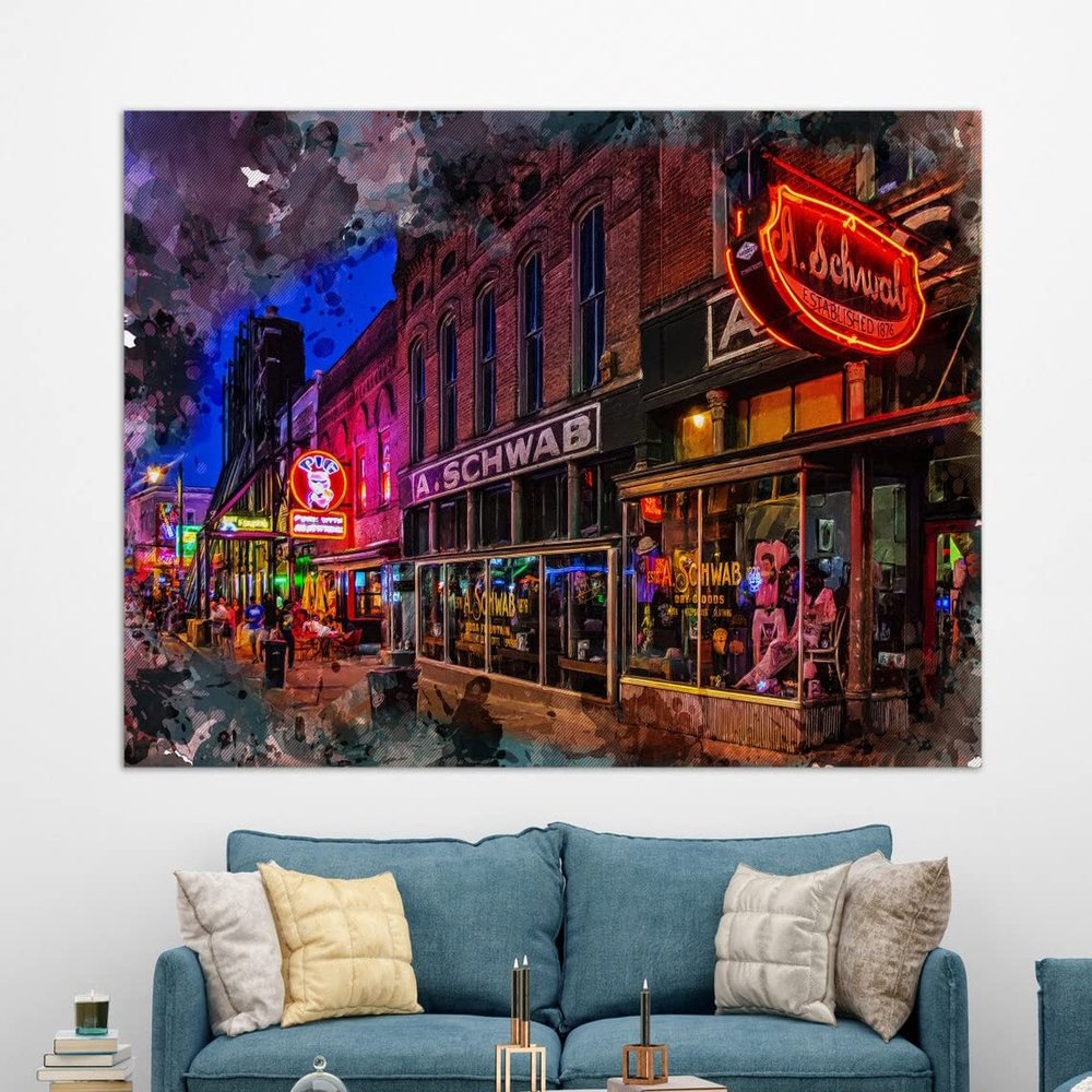 Abstract Memphis Canvas Print, Memphis Beale Street, Memphis Painting, Memphis Wall Art