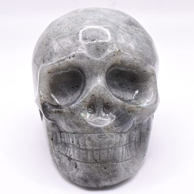 3.8" 590g Labradorite Hand Carved Human Skull Figurine Polished Natural Sparkling Feldspar Gemstone Crystal Mineral Decorative Specimen - Madagascar