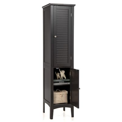 LOKO Tall Bathroom Floor Cabinet, Multifunctional Storage Cabinet with Doors, Narrow Slim Linen Tower for Bathroom, Living Room or Kitchen, 14.5 x 14.5 x 63 inches (Espresso)