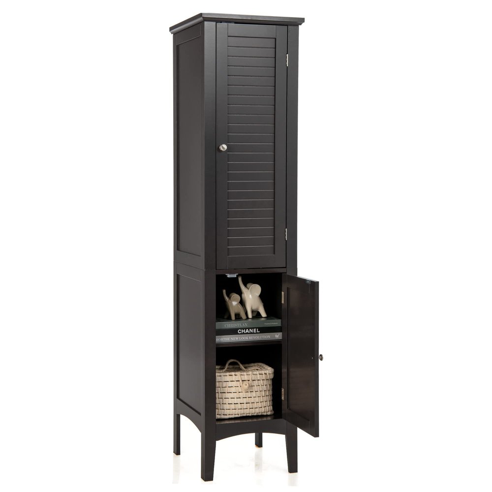 LOKO Tall Bathroom Floor Cabinet, Multifunctional Storage Cabinet with Doors, Narrow Slim Linen Tower for Bathroom, Living Room or Kitchen, 14.5 x 14.5 x 63 inches (Espresso)