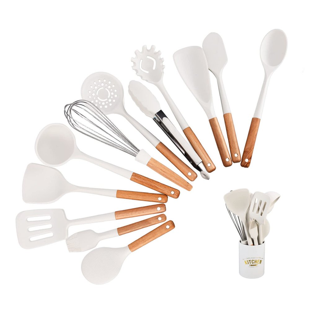 12Pcs Silicone Cooking Utensils Set with Holder, Kitchen Utensil Set for Nonstick Cookware, Silicone Cooking Set Holder, Kitchen Tools Kitchen Gadgets, Spatula, Tongs, Whisk,