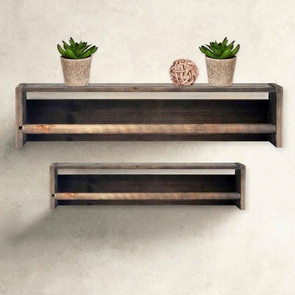DQ DQ Home Dcor Wood Floating Wall Shelves Set of 2, Wall Shelves Organizer for Bedrooms, Hallways, Stairways, Entryways, Kitchens, and Bathrooms (Distressed Gray)