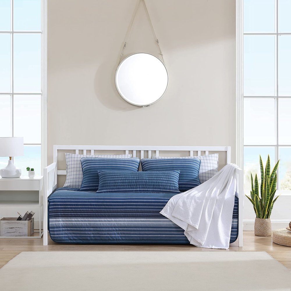 Nautica - Daybed Bedding Sets, Cotton Reversible Bed Set with Matching Shams & Pillow Cover, Lightweight Bedding Set for All Seasons (Coveside Blue, Daybed)