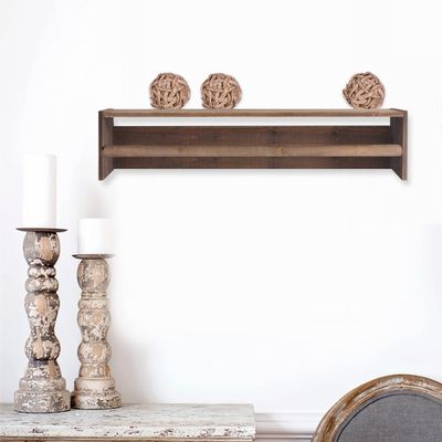 DQ DQ Home Dcor Wood Floating Wall Shelves Set of 2, Wall Shelves Organizer for Bedrooms, Hallways, Stairways, Entryways, Kitchens, and Bathrooms (Dark Stain)