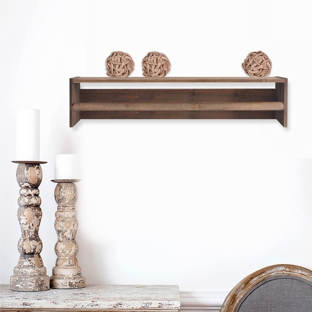 DQ DQ Home Dcor Wood Floating Wall Shelves Set of 2, Wall Shelves Organizer for Bedrooms, Hallways, Stairways, Entryways, Kitchens, and Bathrooms (Dark Stain)