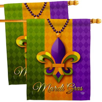 Ornament Collection Mardi Gras Beeds House Flag 2 pcs Pack Springtime Carnival Festival Masquerade Celebration Season Holiday French Decoration Banner Small Garden Yard Gift Double-Sided, Made in USA